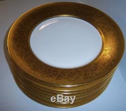 10 Dinner Plates Gold encrusted wide rim white porcelain D OR' Studios set of 10