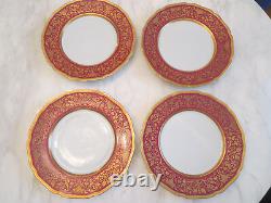 10 Hutschenreuther Hohenberg Antoinette Red & Raised Gold Dinner Scallope Plates