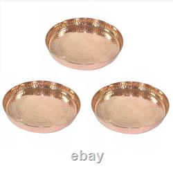 100% Copper Hammered Dinner Plate Traditional Thali Serving Set For Home 13Inch