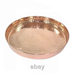 100% Copper Hammered Dinner Plate Traditional Thali Serving Set For Home 13Inch