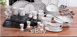 100 Piece Round Black White Dinner Set Service Kitchen Plates Cups Bowls Cutlery