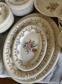104 Pieces Edwin M. Knowles China Co. Semi Vitreous Vintage Floral 12 Person