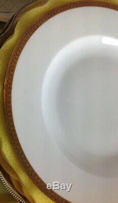 11 Richard Ginori Italy 9 3/4 Dinner Plate/Bowl White & Gold Trim Beautiful Set