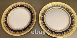 12 Antique Cobalt & Gold Dinner Plates By T&V Limoges France Davis Collamore NY