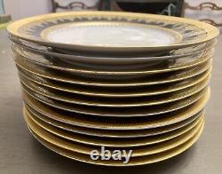 12 Antique Cobalt & Gold Dinner Plates By T&V Limoges France Davis Collamore NY