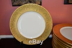 12 Heinrich & Co Selb Bavaria Gold Encrusted Floral 11 Dinner Plates Set of 12