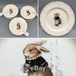 12 Magenta VINTAGE SPRING 6 Appetizer Dessert Plate Set Easter Rabbit Bunny NEW