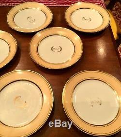 12 Old Paris Porcelain Dinner Plates Set Gold And Beige 1828-1833