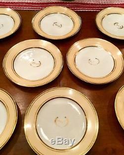 12 Old Paris Porcelain Dinner Plates Set Gold And Beige 1828-1833