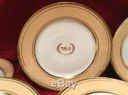 12 Old Paris Porcelain Dinner Plates Set Gold And Beige Godchaux Weill 1828-1833