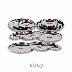 12 Pcs Stainless Steel Dinner Service Plates Heavy Gauge Indian Thali Set