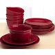 12-piece Dinnerware Set Round Plates Dishes Bowls Red Dinner Kitchen Service