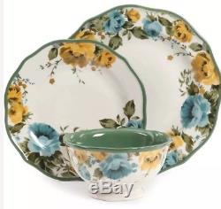 12-Piece Rose Shadow Dinnerware Dish Set Dinner Plates Bowl Pioneer Woman Dishes