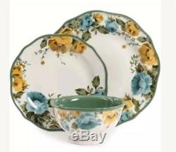 12-Piece Rose Shadow Dinnerware Dish Set Dinner Plates Bowl Pioneer Woman Dishes