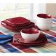 12-piece Square Dinnerware Set Dinner Salad Plates Bowls Red Stoneware Dishes