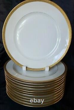(12) Wm Guerin & Co. Limoges France Set of 12 Gold Encrusted DINNER PLATES NICE