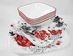 12-pc Corelle CHELSEA ROSE Square DINNERWARE SET Dinner Salad Plates & Bowls