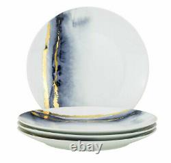12-pc Euro Porcelain Marble Dinner Set 24K Gold Vintage Service for 4 Blue