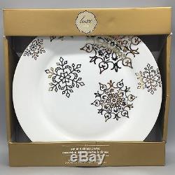 12pc Ciroa Luxe Gold Snowflakes Dinner Salad/Accent Plates Mug Christmas Set New