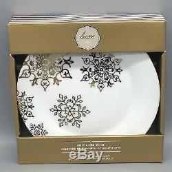 12pc Ciroa Luxe Gold Snowflakes Dinner Salad/Accent Plates Mug Christmas Set New