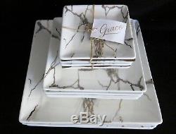 12pc Grace's Marbled White Gray Gold Elegant Dinnerware Set Dinner Salad Plates