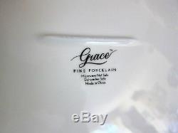 12pc Grace's Marbled White Gray Gold Elegant Dinnerware Set Dinner Salad Plates