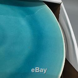 12pc Nicole Miller Crackled Turquoise Aqua Stoneware Dinner Salad Plate Bowl Set