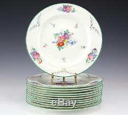 12pc Set Wedgwood Cowell & Hubbard Co. Dinner Plates. Hand painted floral, green