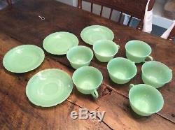 13 Piece Set of Jadeite Jadite Fire King Alice Dinner Plates Cup and Saucer Sets