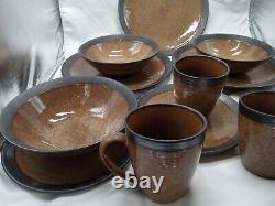 13 piece set Sango Omega Cocoa Dinner Plates and cups and bowls 4661 sango