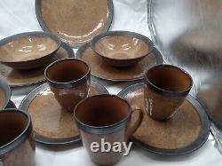 13 piece set Sango Omega Cocoa Dinner Plates and cups and bowls 4661 sango