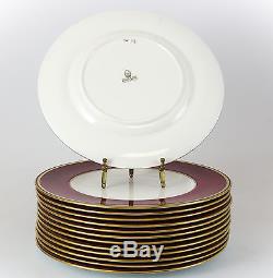 13pc Set Wedgwood Dinner Plates in Swinburne Ruby c1960, Gilt Rims 10.5