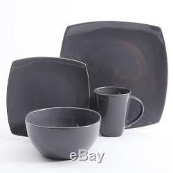 16 32 Piece Dinnerware Set Stylish Square Gray Grey Plates Bowls Mugs Dinner Tab