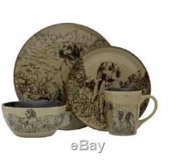 16 PC Dog Dinnerware Dish Set Plates Bowls Mugs Country Kitchen Everyday Rustic
