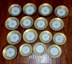 16 Pc Set Ambrosius Lamm Dresden Raised Gold Encrusted Dinner Plates Swan As Is