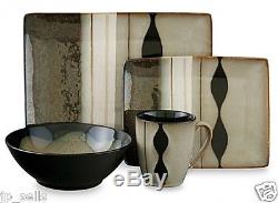 16-Piece Black Modern Dinnerware Set Service Dishes Kitchen Plates Dinner Cups