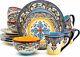 16 Piece Dinnerware Dish Set For 4 People Floral Colorful Festive Bohemian Style