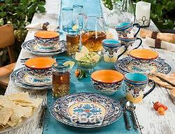 16 Piece Dinnerware Dish Set For 4 People Floral Colorful Festive Bohemian Style