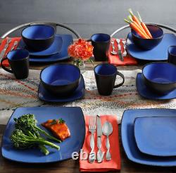 16-Piece Dinnerware Set Plates Bowls Square Kitchen Stoneware Dishes Complete