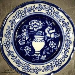 16 Piece Dinnerware Set Stoneware Blue French Country Dinner Dishes Plates Bowls