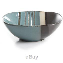 16 Piece Square Dinnerware Set Dishes Dinner Stoneware Plates Kitchen Mugs Blue