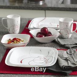 16 Piece Square Dinnerware Set Dishes Plates Bowls Dinner Service For 4 White