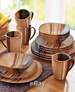 16 Piece Square Dinnerware Set For 4 Dishes Dinner Stoneware Plates Mugs Service