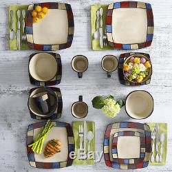 16 Piece Square Kitchen Dinnerware Set Plates Bowls Modern Stoneware Dish
