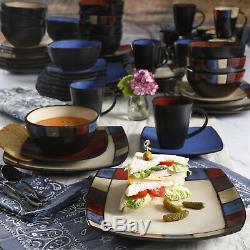 16 Piece Square Kitchen Dinnerware Set Plates Bowls Modern Stoneware Dish
