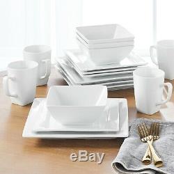 16-Piece Square Porcelain Dinnerware Set White Dinner Plates Dishes Stoneware