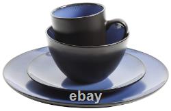 16 Piece Stoneware Round Dinnerware Set Plates Bowls Mugs Service for 4, Blue