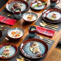 16 Pieces Red Dinnerware Set, Reactive Change Glaze Dinner Set, Plates and Bowls