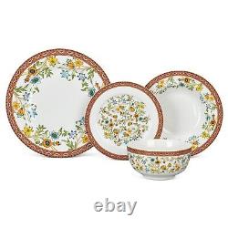 16 pc Fleurs des Prairies Bone China Dinner Set Porcelain Dinnerware Set