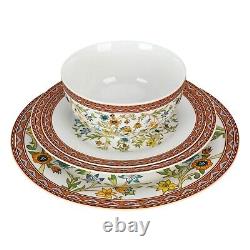 16 pc Fleurs des Prairies Bone China Dinner Set Porcelain Dinnerware Set